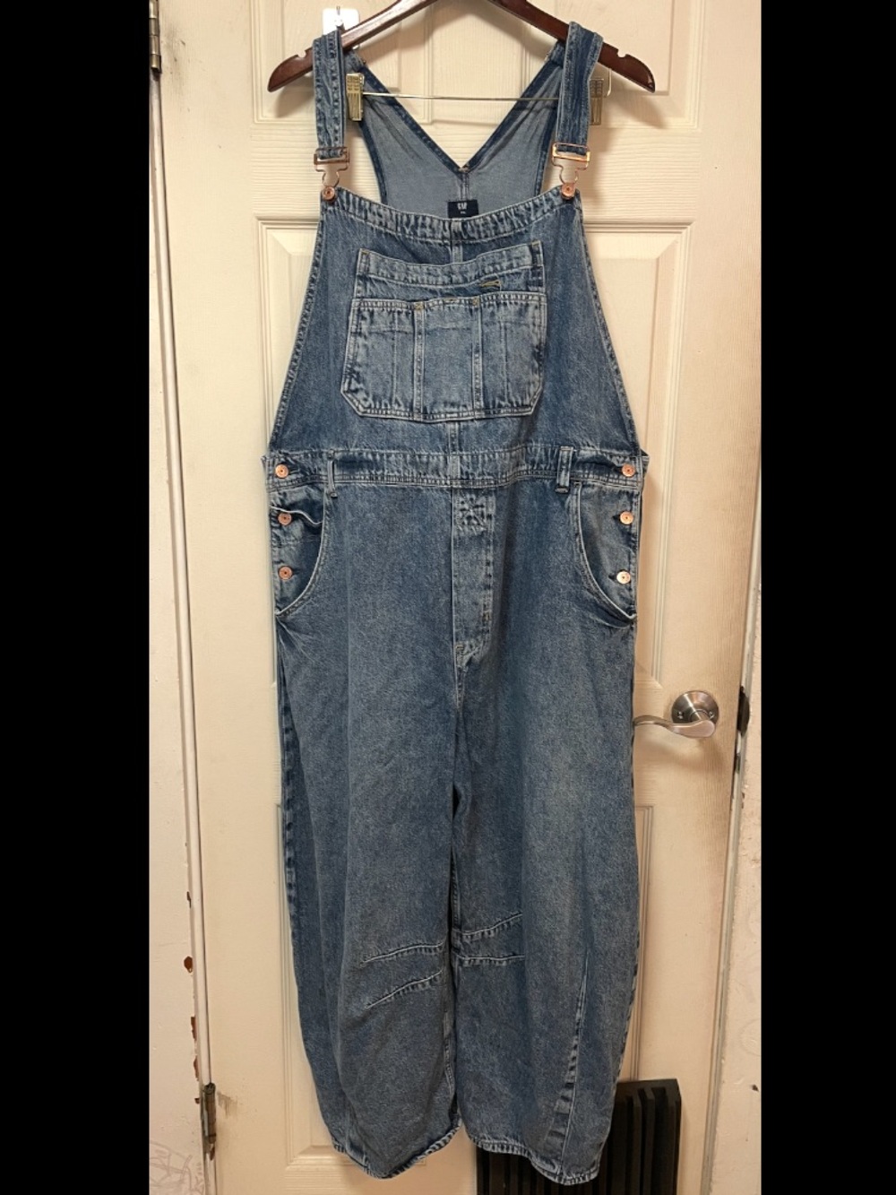 GAP Womens Overalls XXL UltraSoft Denim Horseshoe Barrel Leg Oversized Lightwash